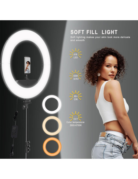 Kit de Luz de Anillo 45cm JIANJIN 55W Regulable CRI90 Negro