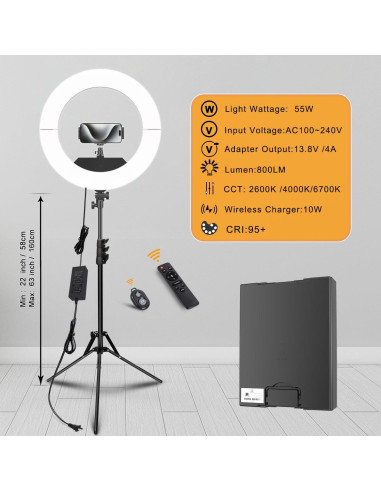 Kit de Luz de Anillo 45cm JIANJIN 55W Regulable CRI90 Negro