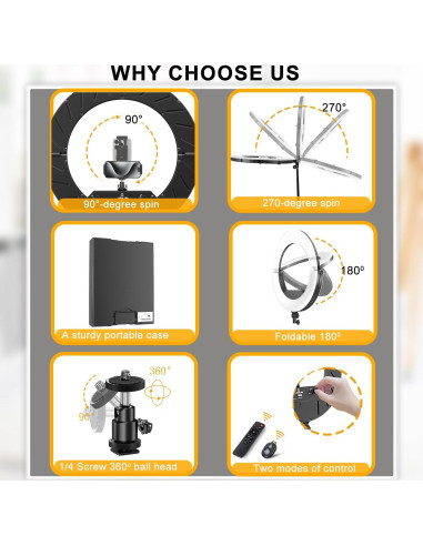 Kit de Luz de Anillo 45cm JIANJIN 55W Regulable CRI90 Negro