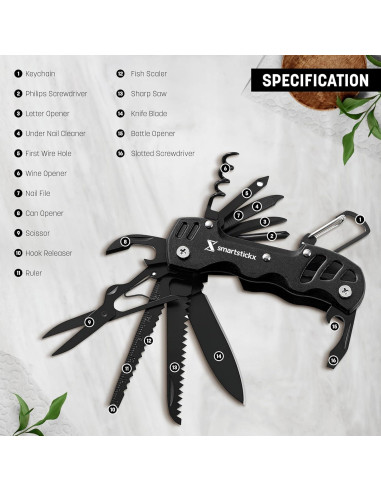 Cuchillo de bolsillo multifuncional SmartstickX 16 en 1 Negro