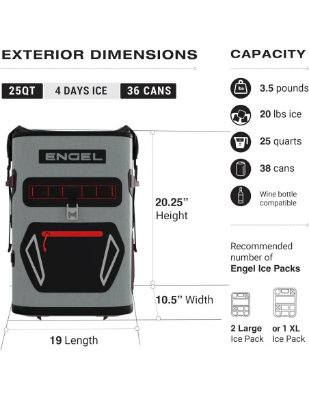 Mochila Enfriadora Engel BP25 25 Cuartos Aislada Gris Lima Mochila Enfriadora Engel BP25 25 Cuartos Aislada Gris Lima