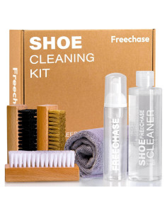 Kit de Limpieza de Zapatos Freechase - 8.5 oz, 4 Cepillos y Toalla