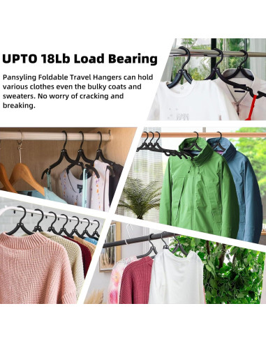 12 Perchas de Viaje Pansyling Negras Plegables con Clips