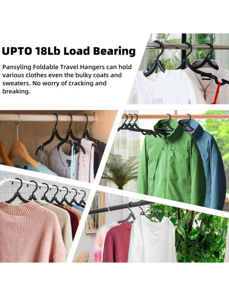 12 Perchas de Viaje Pansyling Negras Plegables con Clips