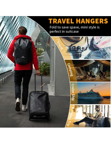 12 Perchas de Viaje Pansyling Negras Plegables con Clips