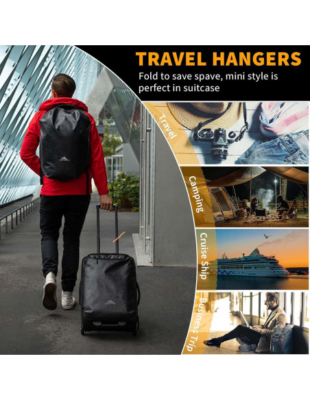 12 Perchas de Viaje Pansyling Negras Plegables con Clips