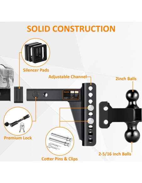 Enganche de Remolque Ajustable Koerdo 2" y 2-5/16" 6804 kg