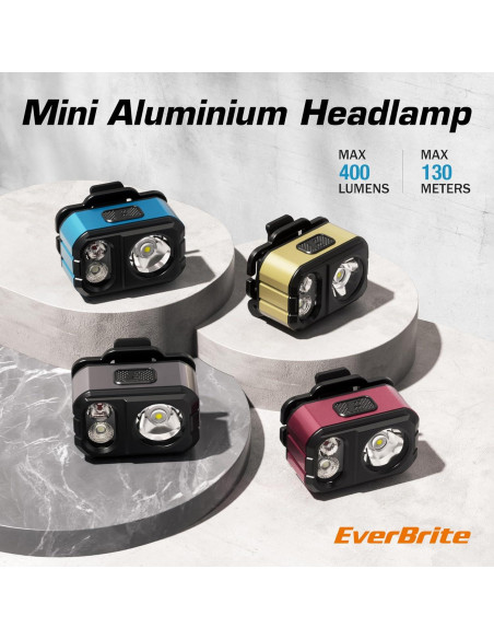 Linterna Frontal LED Recargable EverBrite, 7 Modos, IP67, 45g Linterna Frontal LED Recargable EverBrite, 7 Modos, IP67, 45g