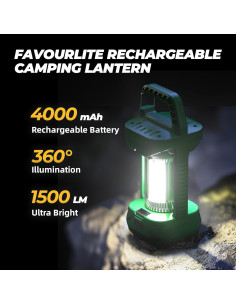 Linterna LED de Camping Favourlite 1500LM Recargable Verde 2