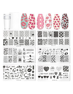 Kit de Estampado de Uñas San Valentín 6PCS con Estampador