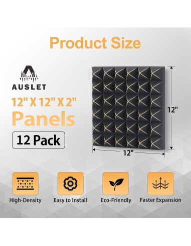 Paquete de 12 Paneles Acústicos Piramidales AUSLET 30.48x30.48cm