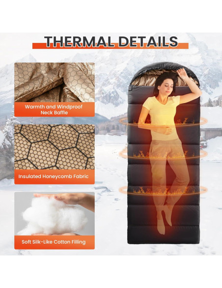 Saco de dormir WILDROOTS para clima frío, 1.6 kg, gris