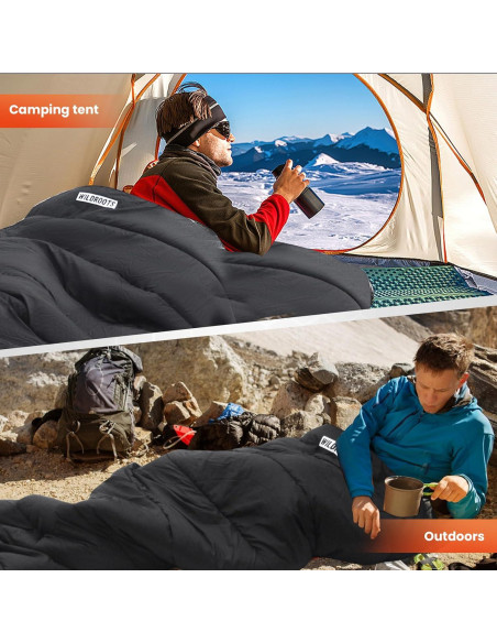 Saco de dormir WILDROOTS para clima frío, 1.6 kg, gris