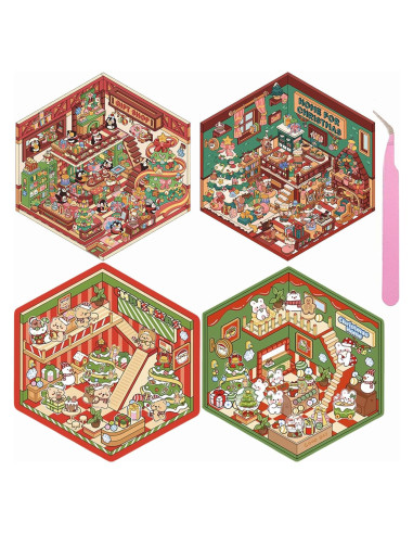 Set de Stickers 3D Reutilizables Wnqou - Escenas Navideñas