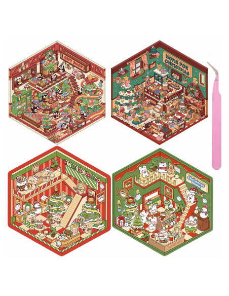 Set de Stickers 3D Reutilizables Wnqou - Escenas Navideñas