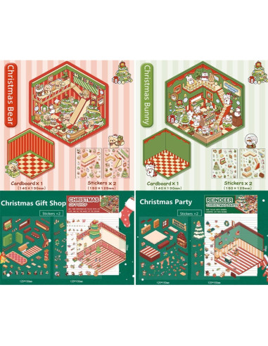 Set de Stickers 3D Reutilizables Wnqou - Escenas Navideñas