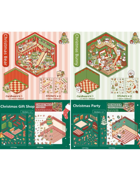 Set de Stickers 3D Reutilizables Wnqou - Escenas Navideñas