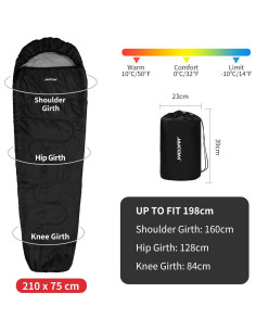 Saco de dormir momia JAICOM para clima frío -9.4C, 1.6kg 2