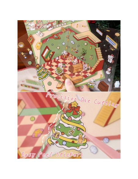 Set de Stickers 3D Reutilizables Wnqou - Escenas Navideñas