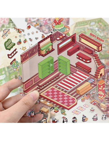 Set de Stickers 3D Reutilizables Wnqou - Escenas Navideñas