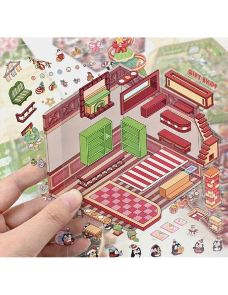 Set de Stickers 3D Reutilizables Wnqou - Escenas Navideñas