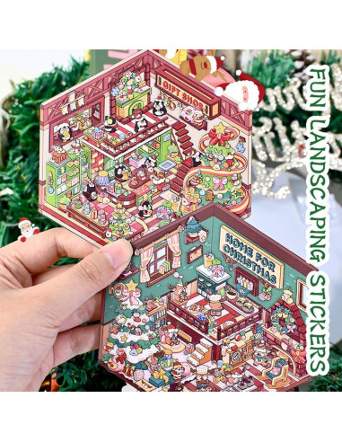 Set de Stickers 3D Reutilizables Wnqou - Escenas Navideñas