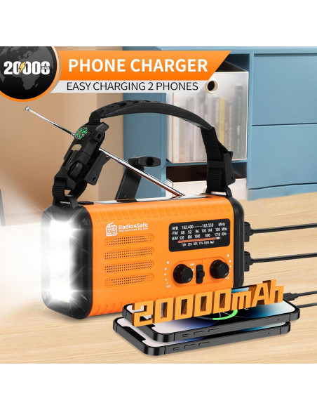 Radio de Emergencia Solar 20000mAh ikidsislands con Linterna y Cargador