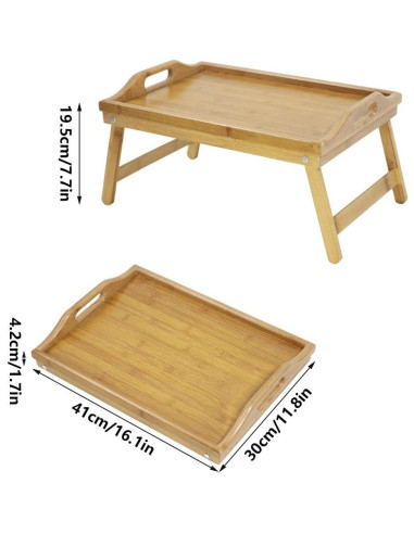 Bandeja de Cama Plegable KKTONER de Bambú Natural 41x30cm