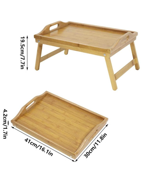 Bandeja de Cama Plegable KKTONER de Bambú Natural 41x30cm