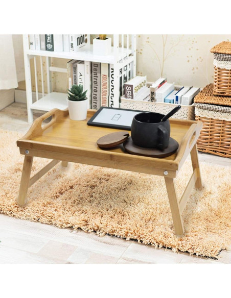 Bandeja de Cama Plegable KKTONER de Bambú Natural 41x30cm