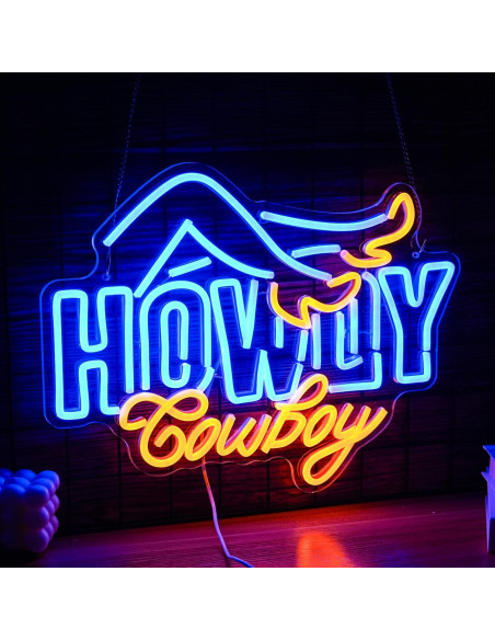 Cartel de Neón Howdy Cowboy LED 42x32 cm Azul Amarillo Cartel de Neón Howdy Cowboy LED 42x32 cm Azul Amarillo