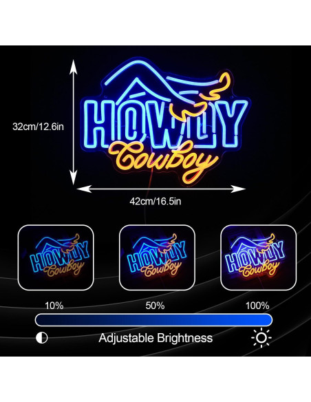 Cartel de Neón Howdy Cowboy LED 42x32 cm Azul Amarillo Cartel de Neón Howdy Cowboy LED 42x32 cm Azul Amarillo