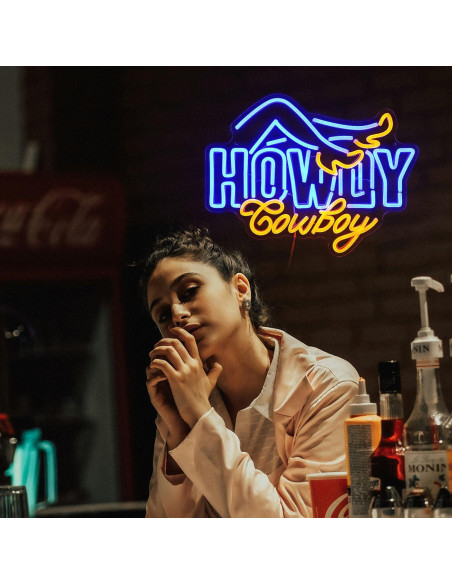 Cartel de Neón Howdy Cowboy LED 42x32 cm Azul Amarillo Cartel de Neón Howdy Cowboy LED 42x32 cm Azul Amarillo