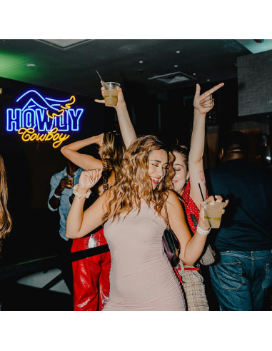 Cartel de Neón Howdy Cowboy LED 42x32 cm Azul Amarillo