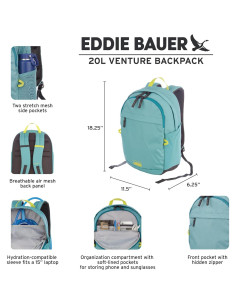 Mochila Eddie Bauer Venture 20L Negra con Compartimentos 2
