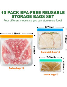 Paquete de 10 Bolsas de Silicona Reutilizables AURUZA 2