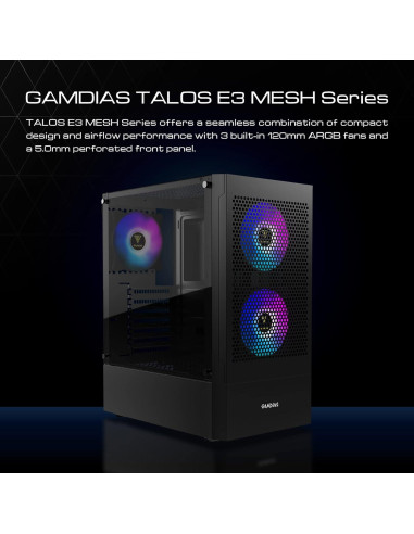 Caja de Computadora GAMDIAS TALOS E3 MESH ATX con Vidrio Templado