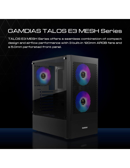 Caja de Computadora GAMDIAS TALOS E3 MESH ATX con Vidrio Templado