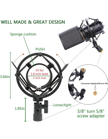 Soporte de choque y filtro anti-pop para micrófono 46-51mm