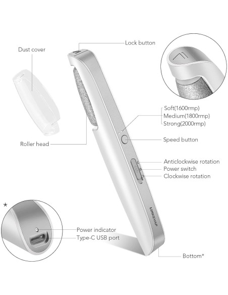 Removedor de Callos Eléctrico LINKEVAP, Kit Pedicura 3 Velocidades Removedor de Callos Eléctrico LINKEVAP, Kit Pedicura 3 Velocidades
