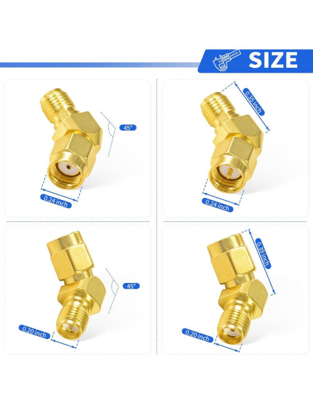 Kit Adaptador SMA a RP-SMA 45 Grados Wlaniot - 4 Piezas