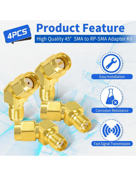 Kit Adaptador SMA a RP-SMA 45 Grados Wlaniot - 4 Piezas