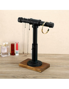 Soporte de Joyería MyGift Ajustable Metal Negro Base Madera 2