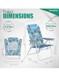 Silla de Playa Plegable Sunnyfeel Azul 5 Posiciones 227 KG 2