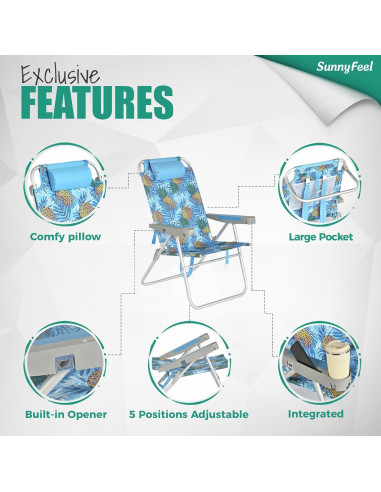Silla de Playa Plegable Sunnyfeel Azul 5 Posiciones 227 KG
