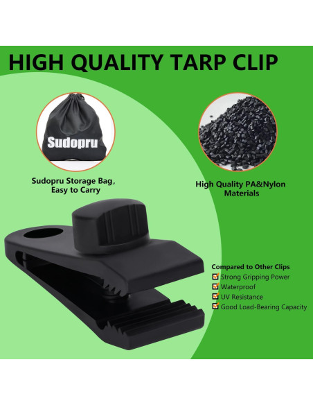 Pinzas para Lonas Sudopru 14 Pcs Clips y Cuerdas Impermeables
