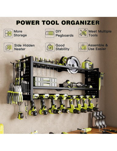 Organizador de Herramientas Montado en Pared NattyDot 3 Estantes Negro