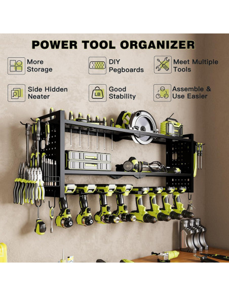 Organizador de Herramientas Montado en Pared NattyDot 3 Estantes Negro