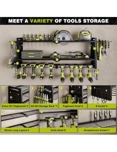 Organizador de Herramientas Montado en Pared NattyDot 3 Estantes Negro