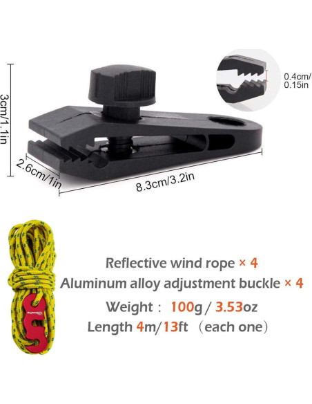 Pinzas para Lonas Sudopru 14 Pcs Clips y Cuerdas Impermeables